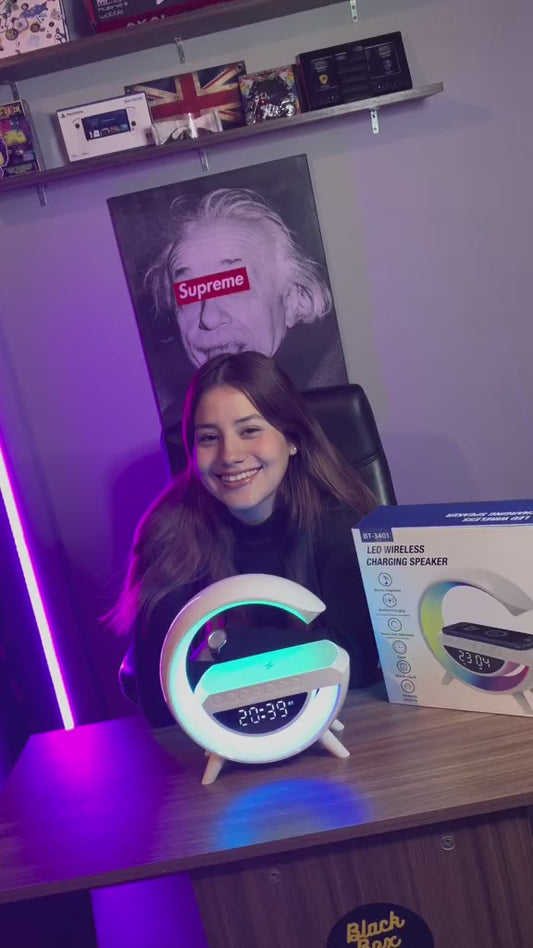 🌙✨ Lámpara de Noche Inteligente 4 en 1 – Luz LED RGB + Parlante Bluetooth + Reloj Despertador + Carga Inalámbrica Qi